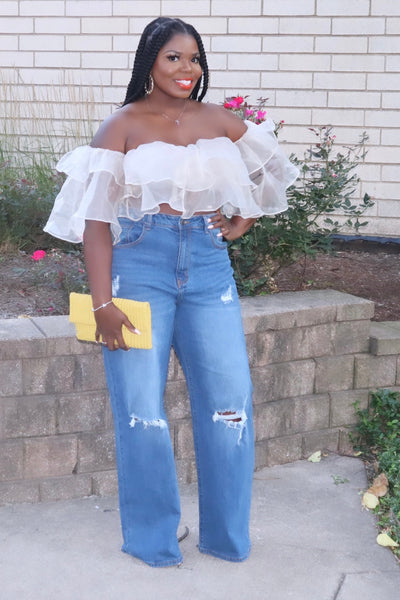 TOP-TIER | ORGANZA RUFFLE TOP IN BEIGE