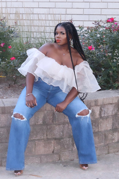 TOP-TIER | ORGANZA RUFFLE TOP IN BEIGE